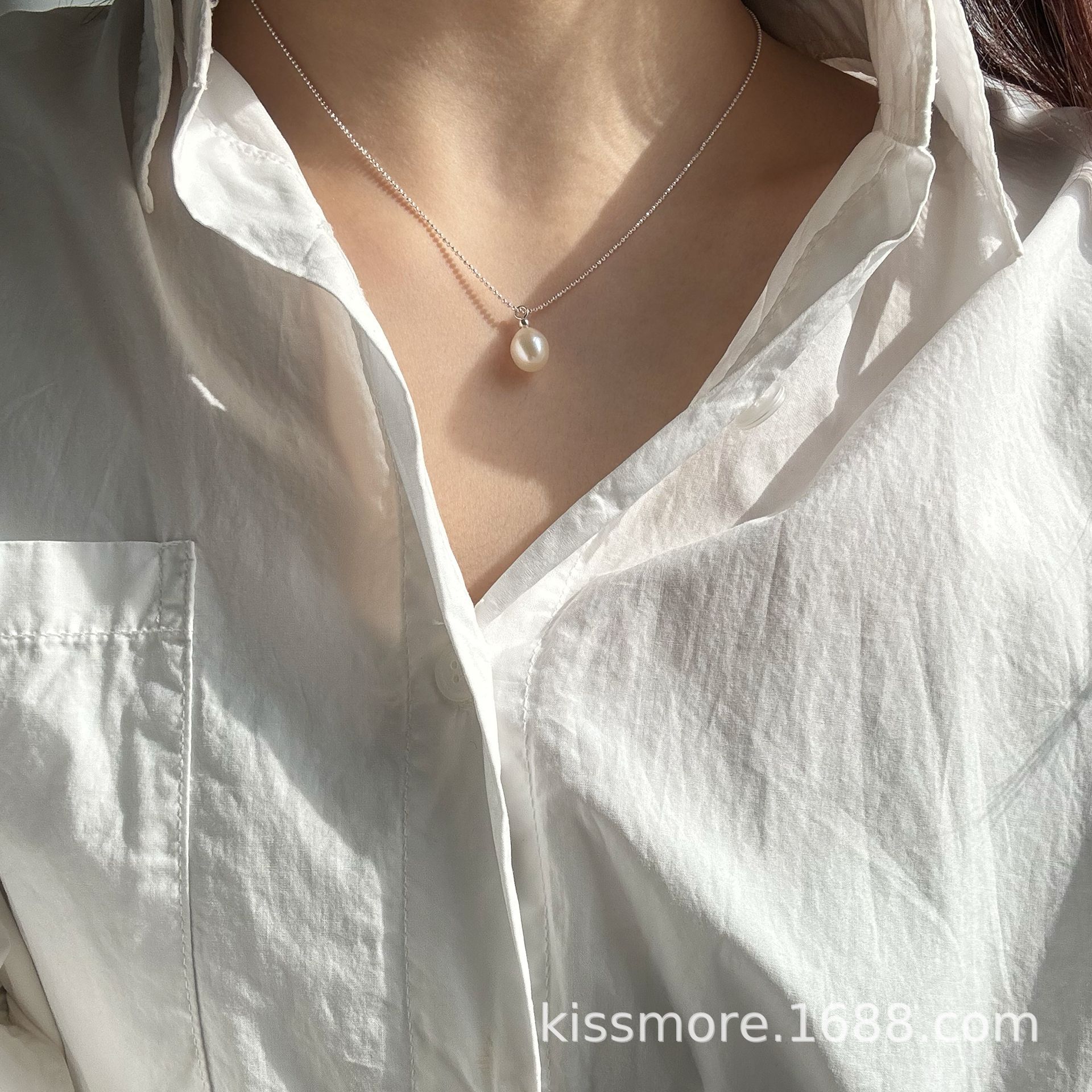 水滴形单颗珍珠纯银闪豆项链42.png