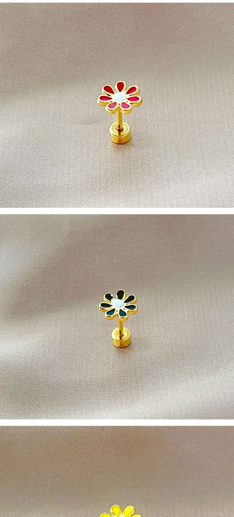 1 Piece Simple Style Flower Enamel Stainless Steel Ear Studs display picture 3