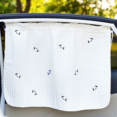 block baby car interior shading, Car curtains - black-and-white-dog-embroidered-quilted-hemming-curtain