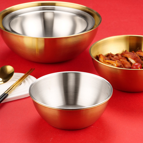 304 Stainless Steel Korean Style Salad Bowl Gold Cold Noodle Bowl Large Multi-purpose Cooking Basin Rice Noodle Bowl Graduated Bowl