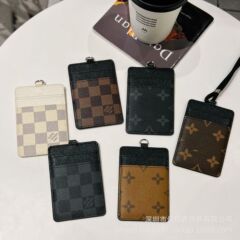欧美格子适用工作证银行卡挂脖工牌门禁卡套皮质斜挎挂绳男女挂脖