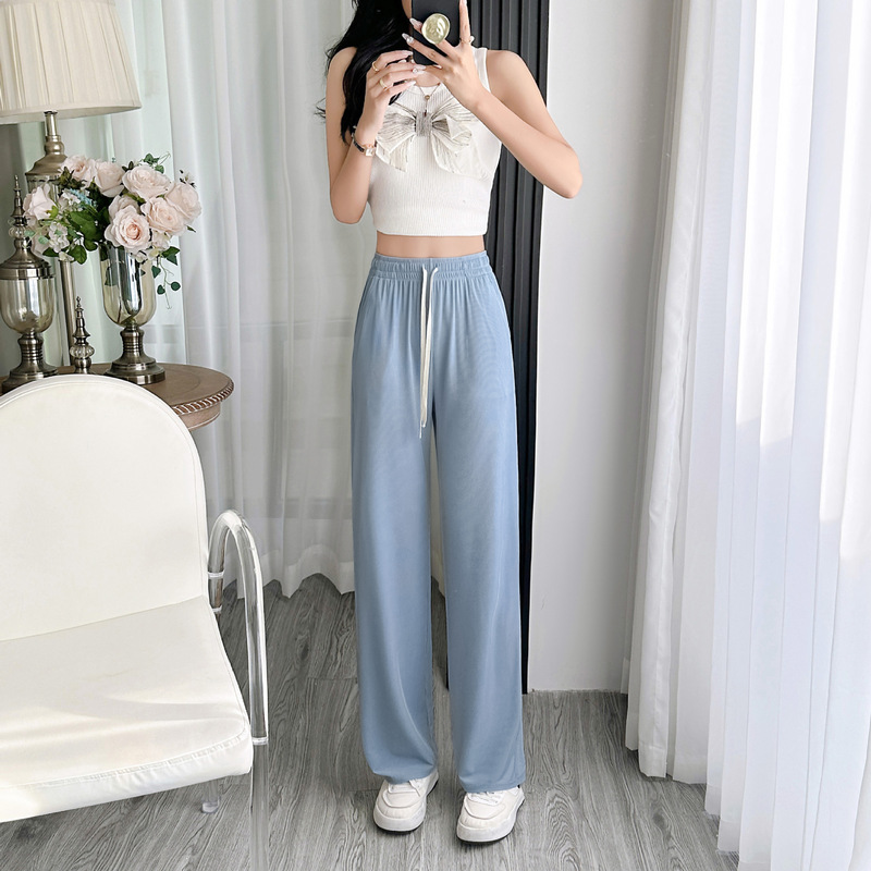 春夏の新作ストレートワイドレッグパンツ、女性用ドレープパンツ、薄手、ハイウエスト、ゆったり、巾着、多用途で快適|undefined