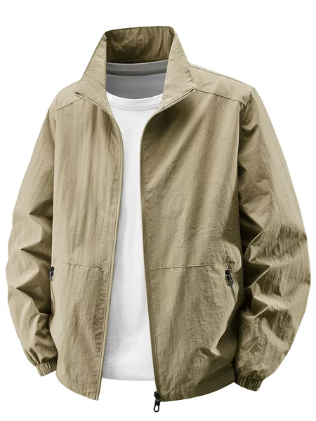 2025 New Spring and Autumn Stand Collar Jacket Men's Thin Coat Men's Casual Spring and Autumn Waterproof Thin Men's Clothing 8919