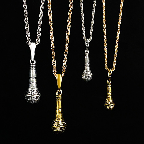 New Stereo Microphone Necklace for Men and Women, Punk Hip-Hop Alloy Microphone Pendant Lock Chain, European and American Necklace