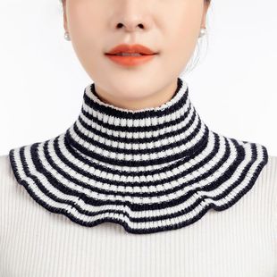 Women's Sweater Fake Collar New Style Neck Warmer Pullover Autumn and Winter Warm Neck Protection Versatile Striped Knit Fashion Yarn