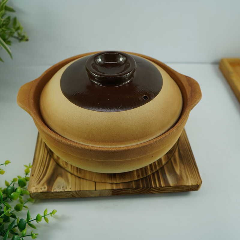 Retro dry-braised unglazed earthenware rice cooker with lid, high-temperature resistant, Japanese-style rough earthenware chashu pot, flat pan