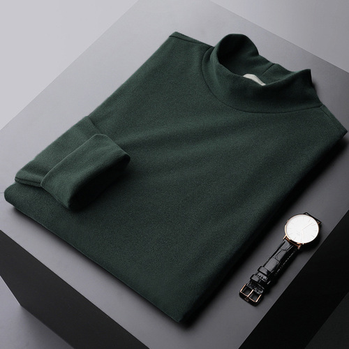 Men's Double-Sided Fleece Lined Thick High Collar Crew Neck Base Layer Top for Autumn/Winter
