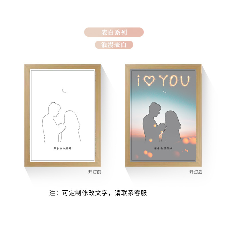 Tres colores TikTok popular pintura ligera de dibujos animados dormitorio noche pintura luminosa marco de fotos de madera maciza creativo bricolaje fabricante