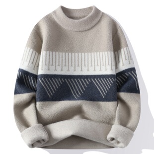 2025 All-In-One Velvet Knitwear Men's Autumn and Winter Bottoming Knitwear Knitwear Fleece-Lined Thickeneded Half Turtleneck Knitwear