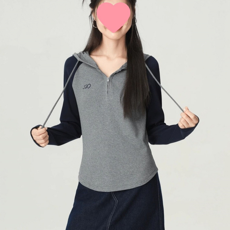 大码胖mm美式复古半拉链卫衣女秋2025年新款长袖连帽休闲减龄上衣