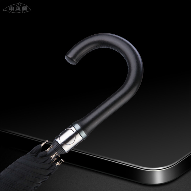 Men's long handle umbrella thickened reinforced large windproof rain dual-use black Automatic Hook umbrella wholesale