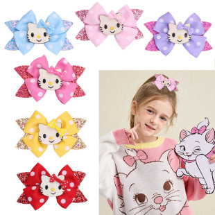 European and American children's polka dot bow sweet top clip cute kitten baby girl hairpin glitter Gretel hair accessories