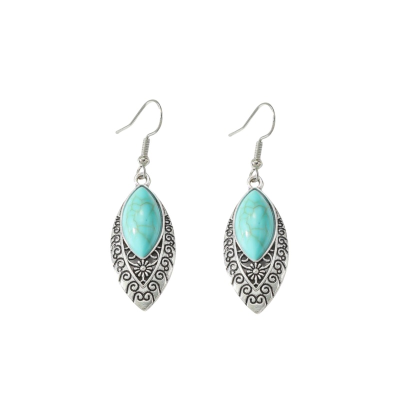 Europa y América nuevo patrón retro azul rhinestone incrustaciones turquesa pendientes traje bohemio personalizado pendientes de gota de agua