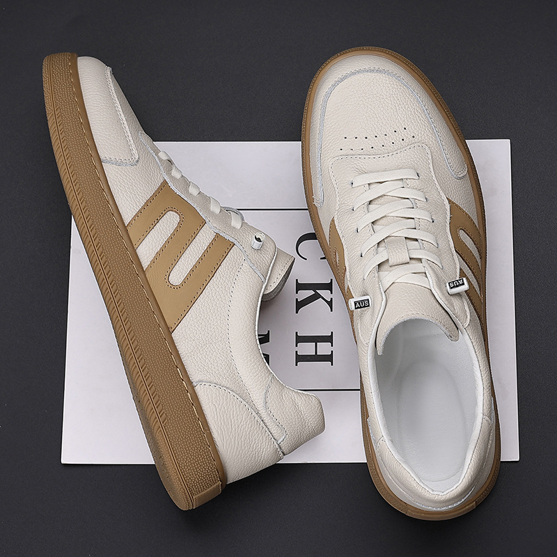 Cabeza de cuero nuevo otoño cuero transpirable zapatos de entrenamiento de moda zapatos casuales zapatos deportivos de hombre zapatos de skate