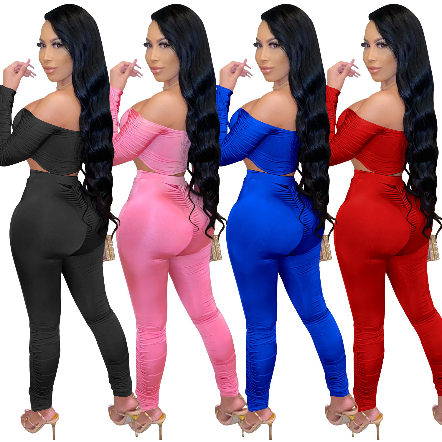 C3715 precio especial sin reembolso ni cambio, tome cuidado con la moda europea y americana transfronteriza de ropa de mujer pila de brazaletes de ropa de mujer dos conjuntos image 6