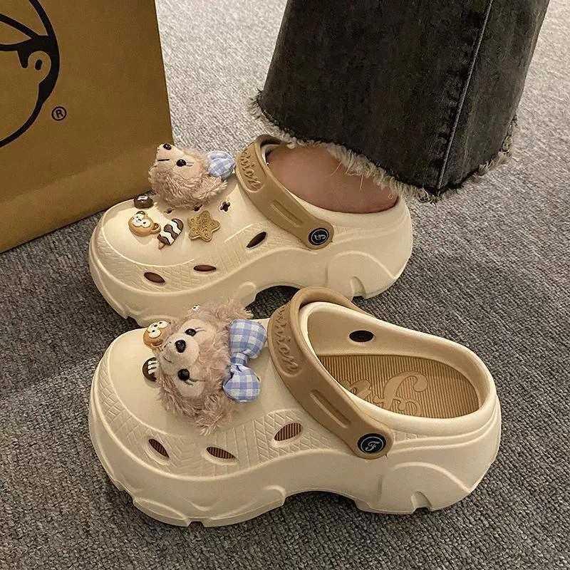 EVA пещерные туфли женские летние наружные носки 2024 новый толстое дно нескользящей моды мультфильм милые пляжные холодные тапочки