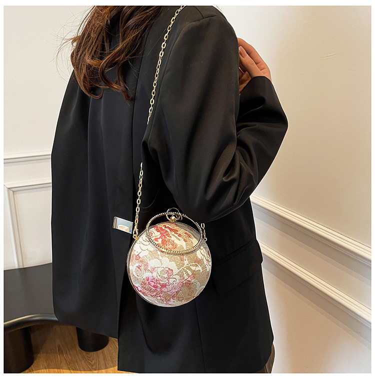 900g Weight Lock clasp Closure Type Single Shoulder Strap, Top Handle Strap Type Circle Bag Bags Type Daily, Shopping Occasion PU Material Women's Backpack Backpack Flower Pattern All Seasons Season Women's Gender Elegant, Vintage Style Style Round Shape Women's PU Flower Elegant Vintage Style Round Lock Clasp Circle Bag 6