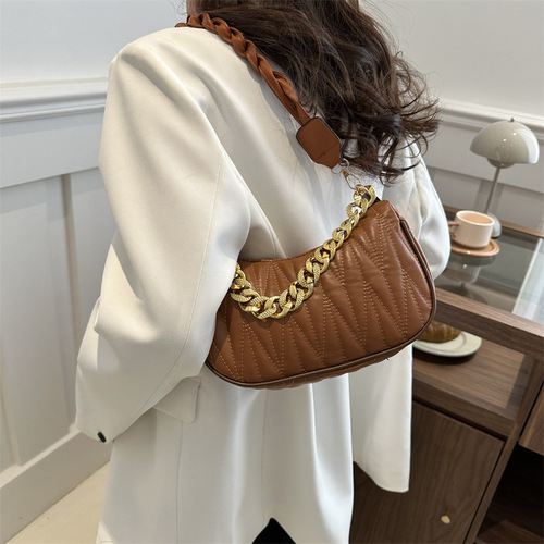 Stitch Spring Fashion Trendy 2024 New Retro Stylish Simple Crossbody Chain Strap Handbag Shoulder Bag Underarm Bag