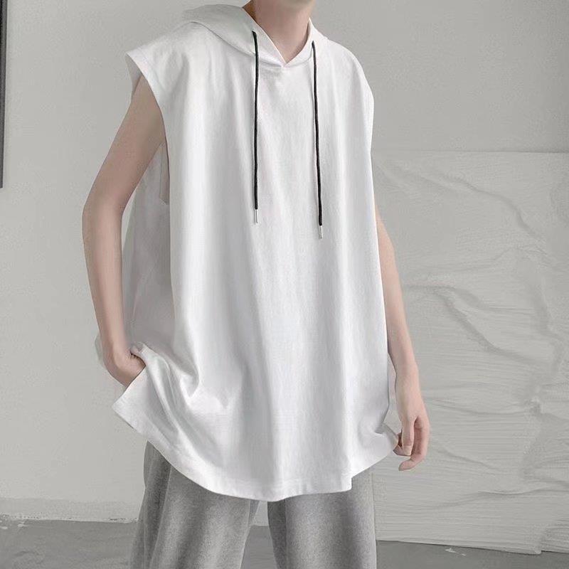 Hong Kong Style Sleeveless T-Shirt Men's Large Size Waistle Thin Hoodie Trendy Brand Summer Outwear Sports Vest Top Clothes for Men