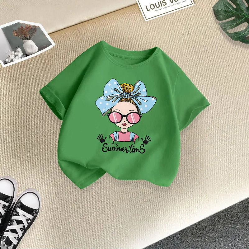 Ropa para niños transfronterizos 2024 verano nuevas camisetas de manga corta para niños y niñas tops de cuello redondo de moda bebé de media manga de algodón