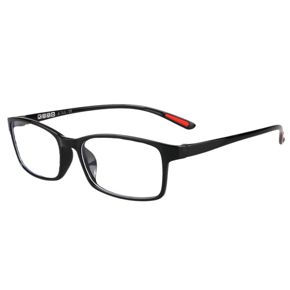 Retro rectangular ultra-light eyeglasses, small red/black frame, 2 carat accent