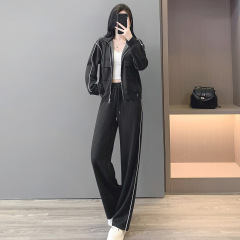 韩版高级感休闲运动套装女秋冬流行时尚显瘦慵懒风立领卫衣两件套