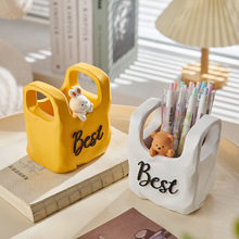 哇屋原创设计卡通兔子棕熊袋子笔筒收纳卧室书桌面装饰摆件办公桌