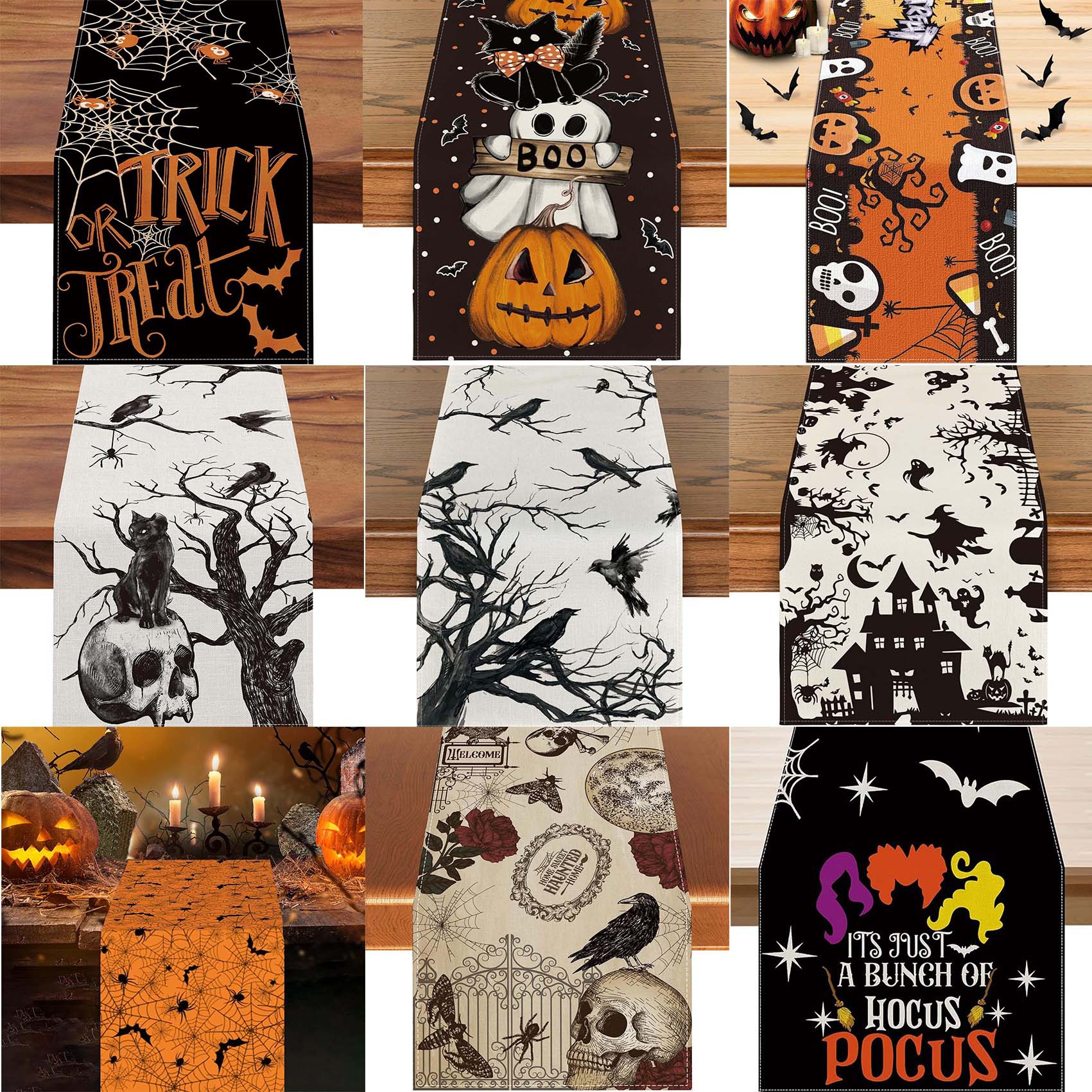 Transfronterizo 2024 Amazon nuevo Halloween calabaza festivales lino tabla bandera tabla de mesa comedor tabla de té tabla de bandera