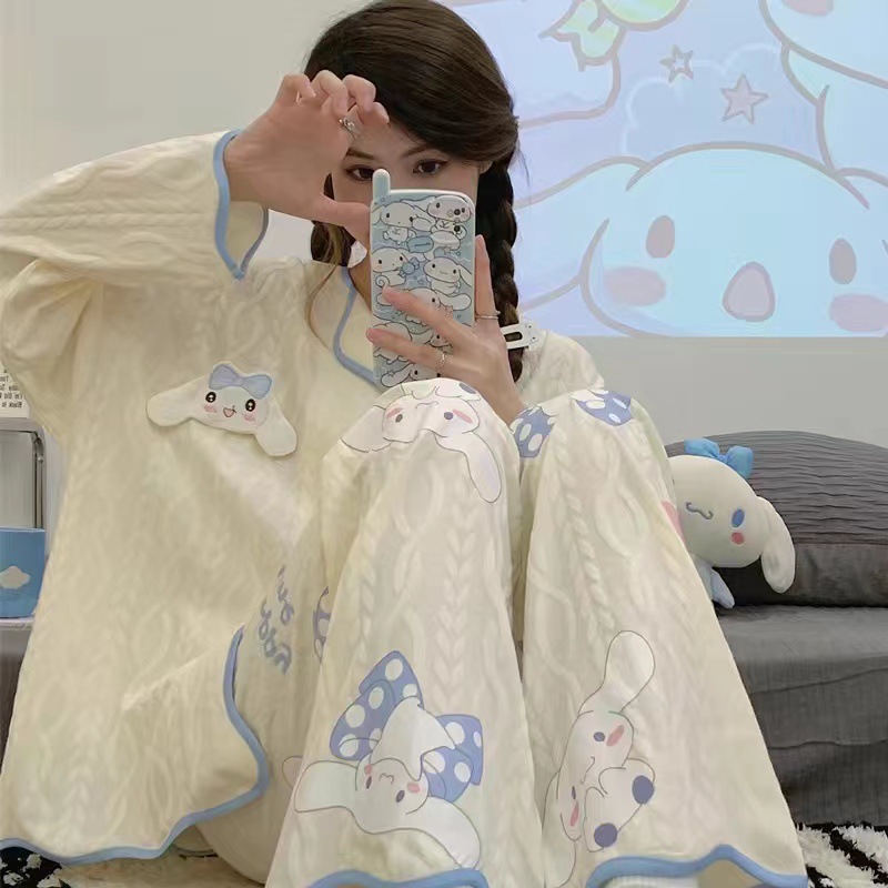 INS estilo Pijamas Mujer primavera y otoño cardigan manga larga dulce dibujos animados suelta más tamaño princesa estilo delgado homewear