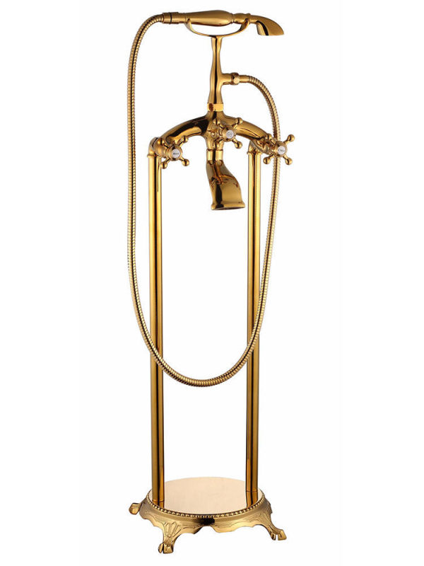 Classical All-Copper Floor-Standing Faucet Showerhead European-Style Imperial Bathtub Antique Gold Hotel and Guesthouse Freestanding Faucet