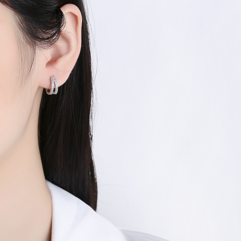 925 plata esterlina doble fila pendientes de circón de las mujeres simples elegantes pendientes de moda ins estilo frío de alto grado personalizado joyería del oído