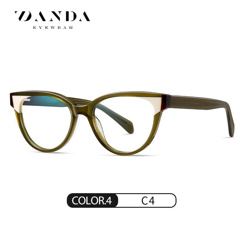 Gafas anti-azul de venta caliente transfronterizas F22104 Placa de forja multicolor Espejo plano Estante óptico de ácido acético de ojo de gato de moda