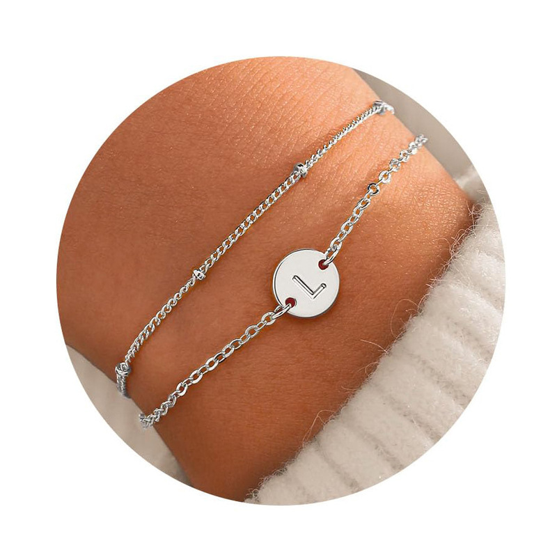 Amazon's New Fashionable 26-Letter Initial Bracelet Layered Beaded Disc Bracelet Simple Birthday Gift for Girls