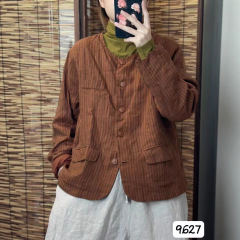新品文艺复古亚麻＋里布上衣舒适宽松休闲百搭显瘦无领衬衫