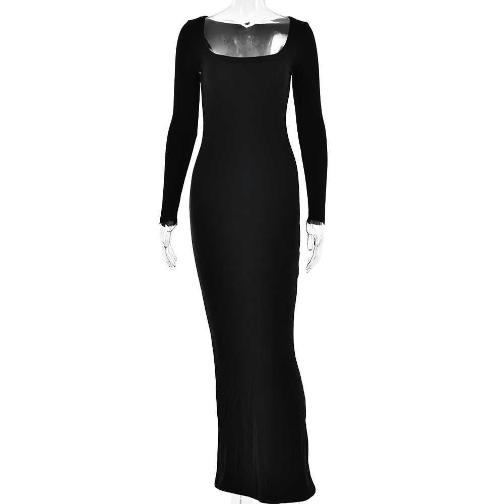 Women's Bodycon Dress Sexy Square Neck Long Sleeve Solid Color Maxi Long Dress Daily display picture 6