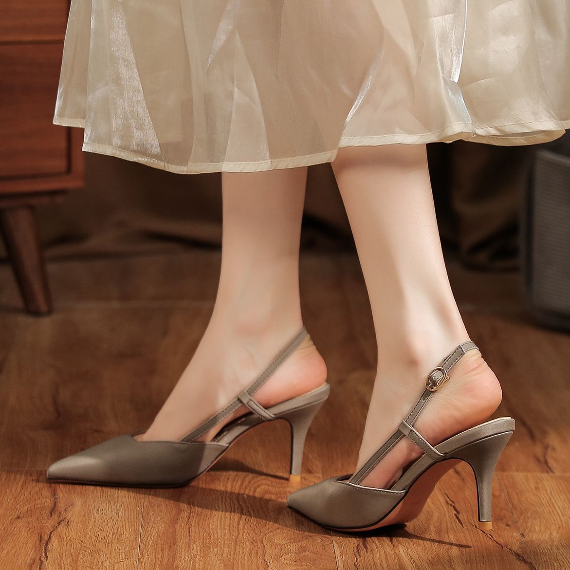 7755D Front Wrap Back Open Sandals Thin Heel High Heels Commuting Versatile Style High-end Professional Women's Shoes_voghion.com