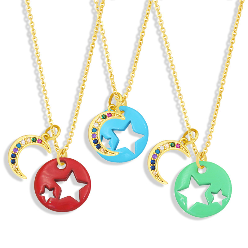 Cross-border European And American Simple And Short Dripping Oil Hollow Pentagram Moon Necklace Fashion Personality Clavicle Necklace Nky83 display picture 13
