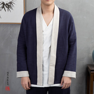 2023 autumn and winter New Chinese style men's cotton linen linen improved Hanfu Youth retro trendy cardigan coat men