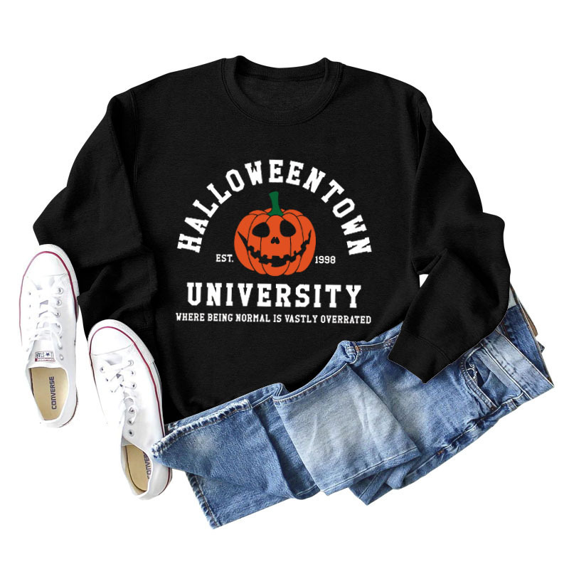 in stock Amazon European and American New University Pumpkin Letter Pattern Urban Casual Cute Long Sleeve Sweat