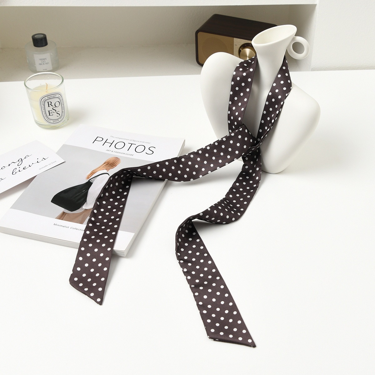 9＃波点咖底丝巾4*140CM