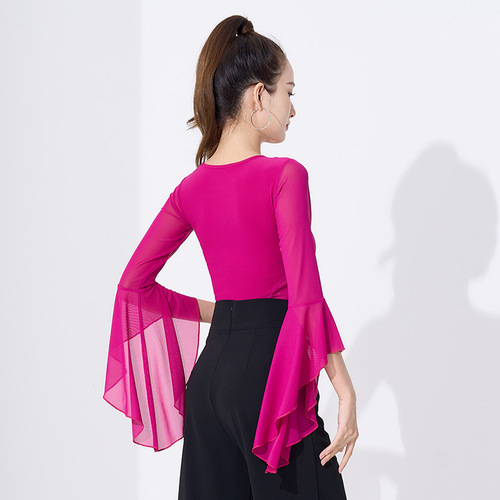 Latin dance tops for women new modern dance waltz ballroom dance bell sleeve tops practice performance clothes