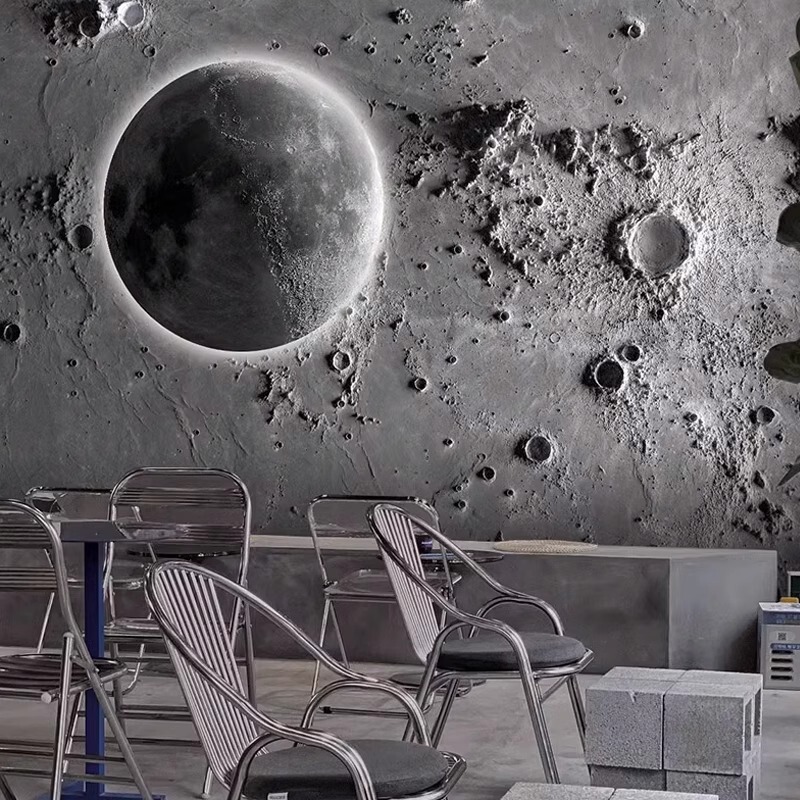 3d凹凸月球表面浮雕背景墙纸网红咖啡理发店铺壁画工业风星空壁纸|undefined