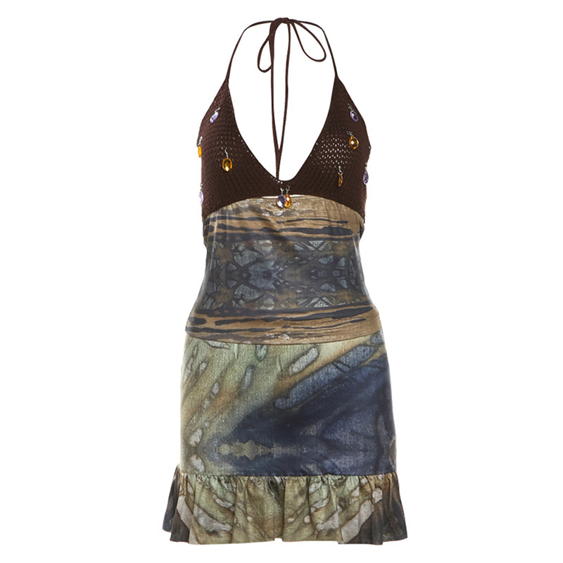 Summer Women's Sexy Backless Tube Top High Waist Skirt Suit Small Printed Female Clothing Set_ecoleips.com