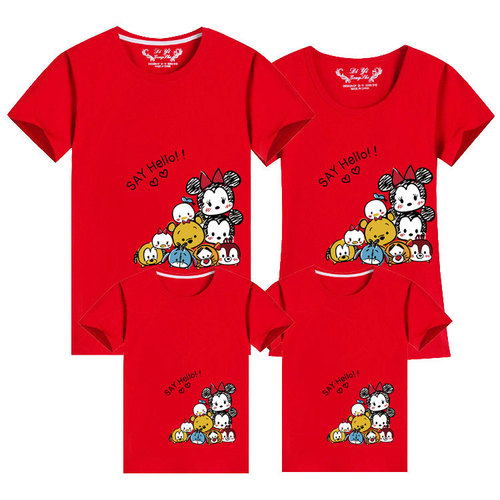Mickey parent-child short-sleeved clothing for a family of three or four when traveling, western-style family clothing, kindergarten activity class clothing, mother-daughter clothing T