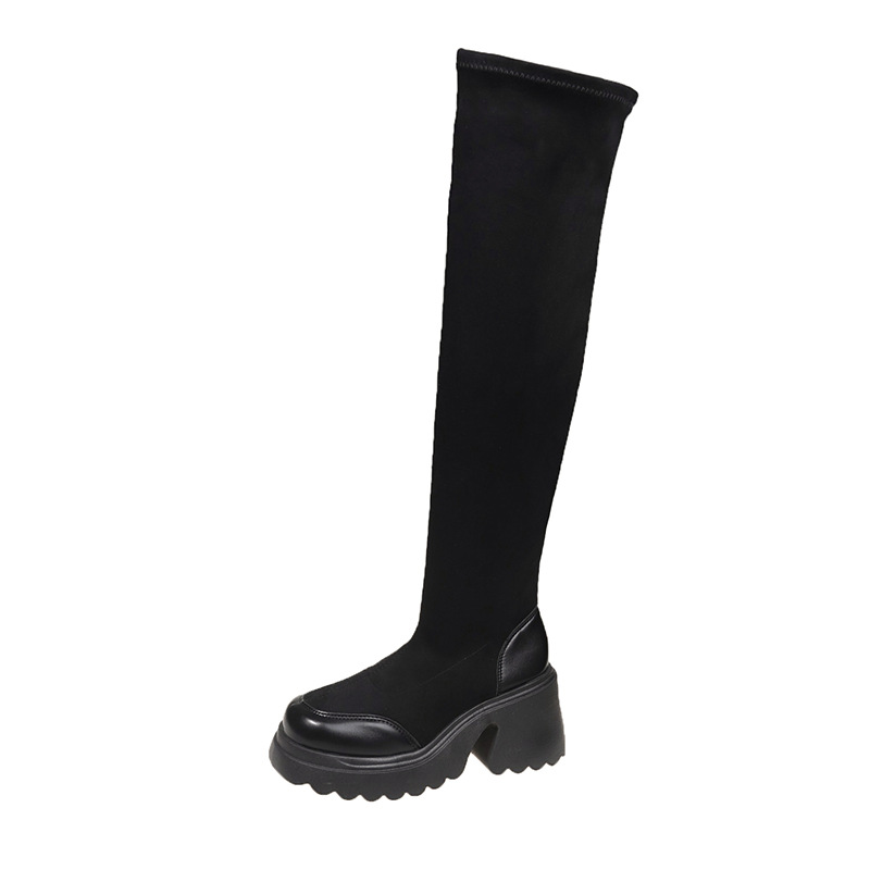Small, thick soled, high-heeled, elastic, slim sock 2024 autumn and winter, retro Maillard knee high boots for women_voghion.com