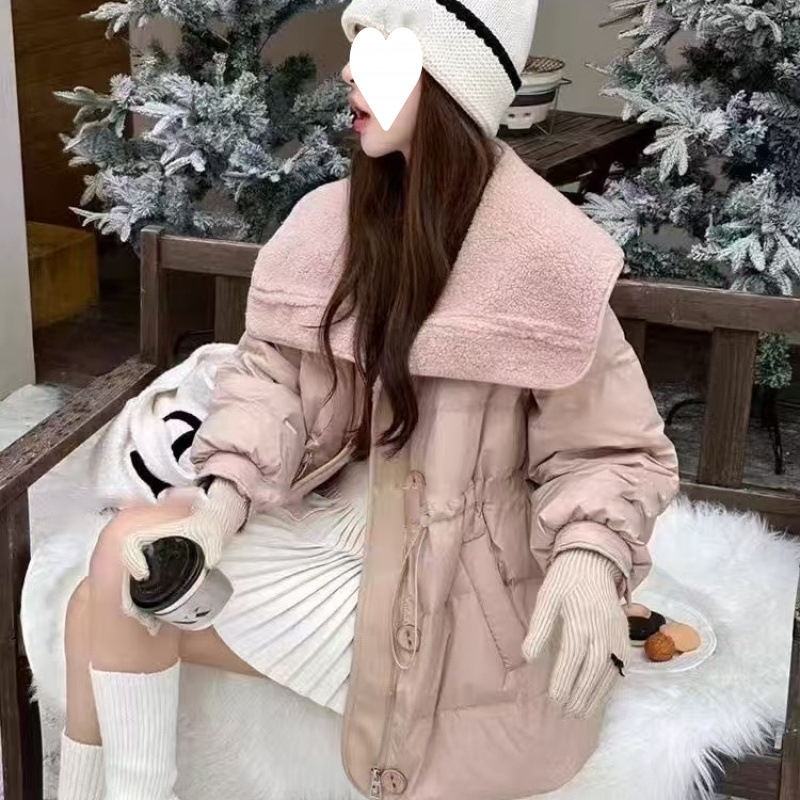 Lamb Navy Lapel down Jacket 2025 Waist-Cinching Winter Mid-Length New Warm Thickened Duck down Coat