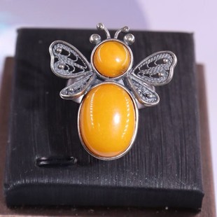 925 Silver Ancient Method Bee Ring Ancient Method Inlaid Handmade Beeswax European Style Jewelry Xizang Style