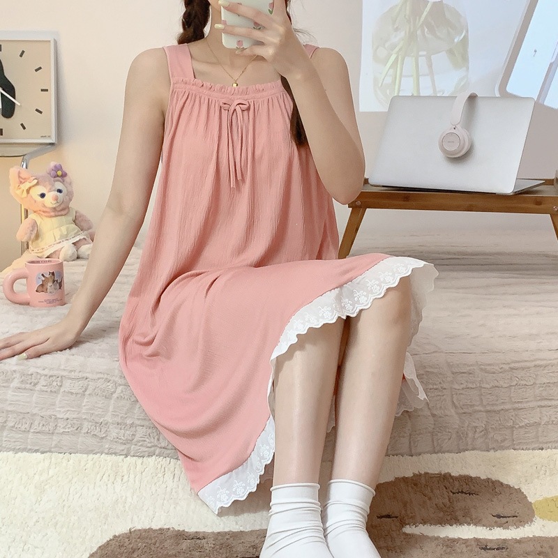 Nube de algodón de verano pijamas de mujer encaje lindo vestido de casa pijamas sueltos