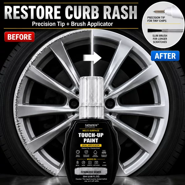 Car wheel hub scratch repair paint, touch-up pen with dual-tip applicator, repair paint for chipped aluminum alloy wheel hub