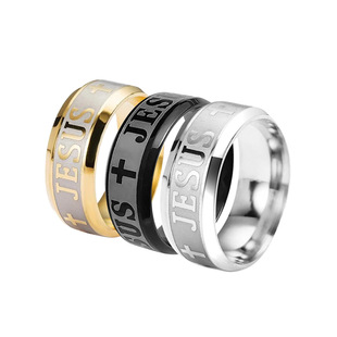 Cross-border Hot Sale 8mm Beveled Edge Ring Jesus Jesus Stainless Steel Ring Personalized Fashion Men's Ring